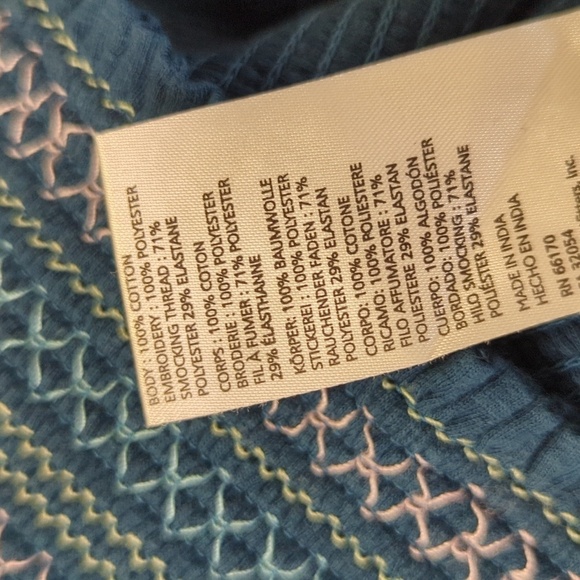 By Anthropologie Smock Balloon Sleeve Top Turquoise XS bohemian boho chic - Picture 7 of 8